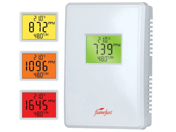 Flamefast CO2M carbon dioxide detector with a coloured backlit screen