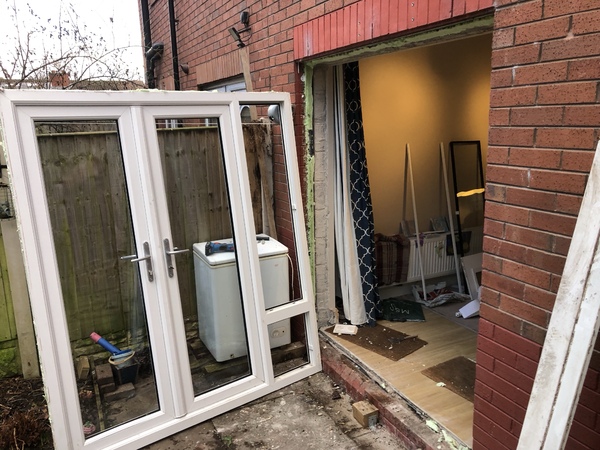 French door removed from its opening.