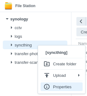 Screenshot of File Station right click Properties dialog