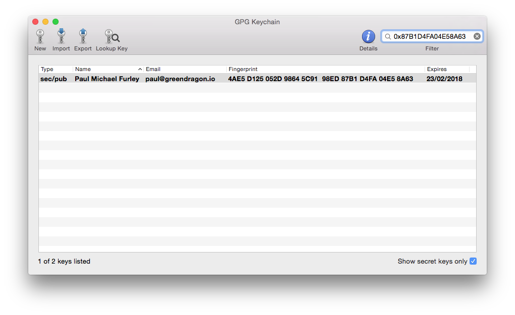 GPG Keychain showing PGP keys