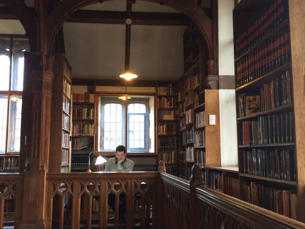 Paul looking thoughtful in Gladstone's library